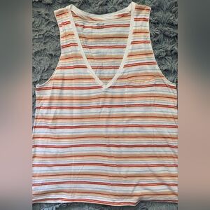 Madewell Whisper Cotton V-Neck Pocket Tank in Fieldgate Stripe Size Medium
